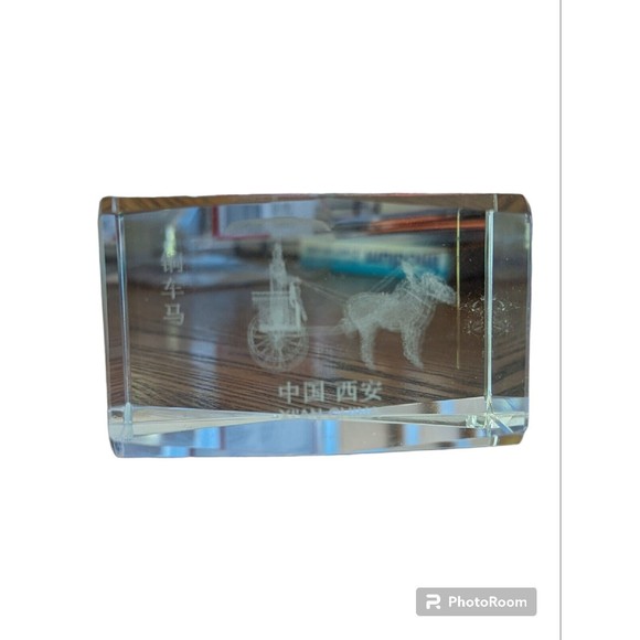 Unbranded Office 3d Laser Etched Clear Crystal Glass Cube 3 Cannon